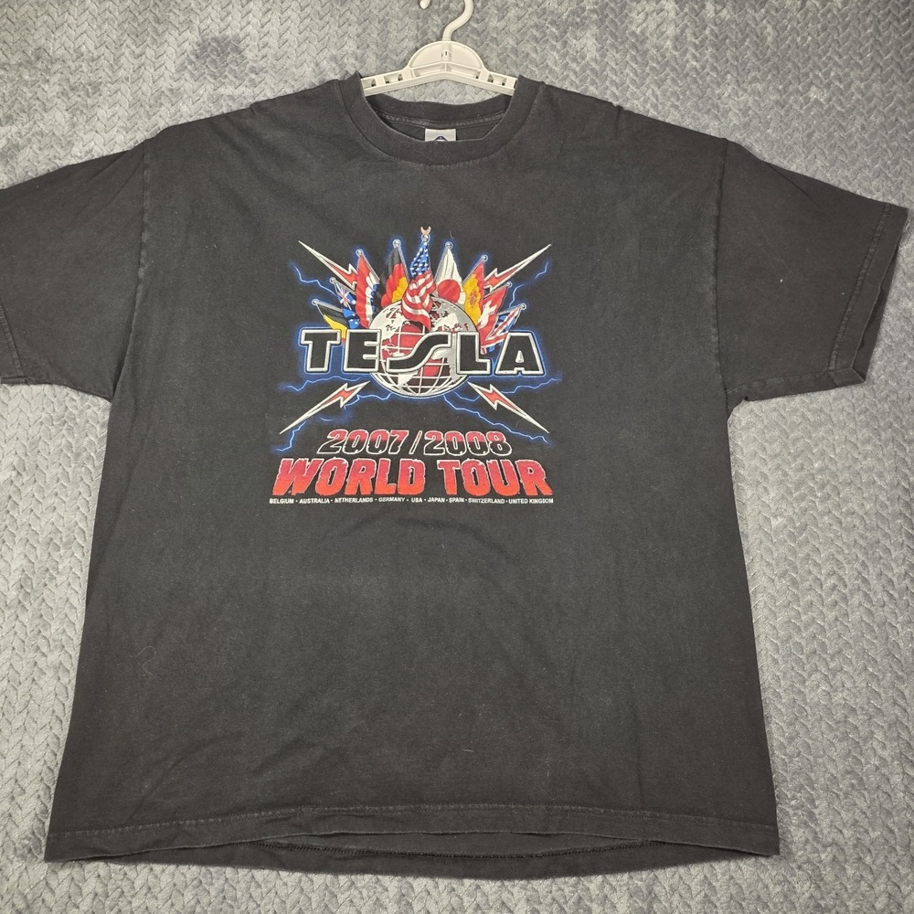 Tesla 2007 World Tour T-Shirt Men's 2XL Black Band Tee Double Sided Alstyle Tag